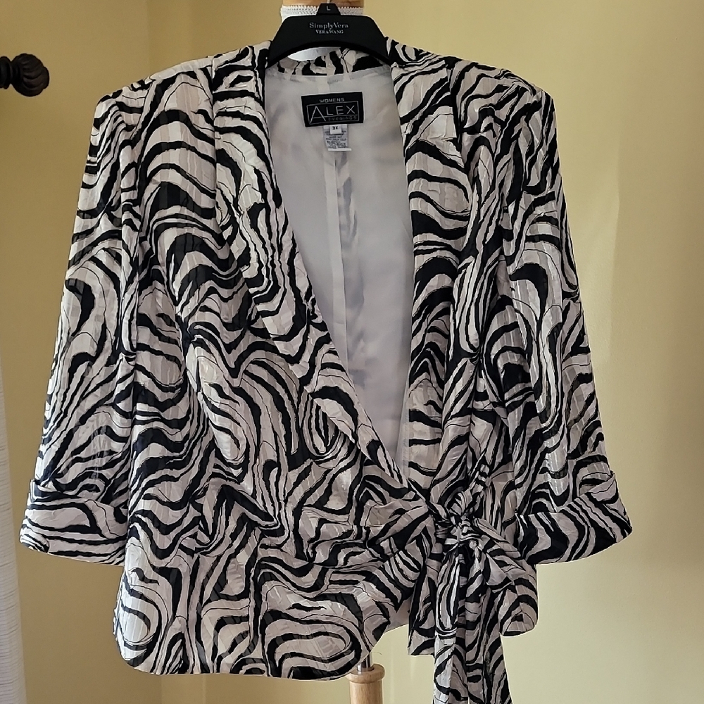Alex Evenings Black and White Zebra Print Blazer Size 3X